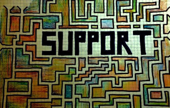 We’re hiring a Support Coordinator Abstract art that reads "support."
