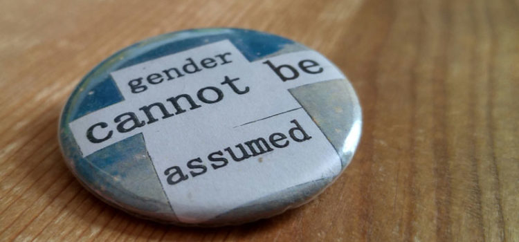 Button making party, Thursday 3:00pm Close up of a button that says: "gender cannot be assumed"