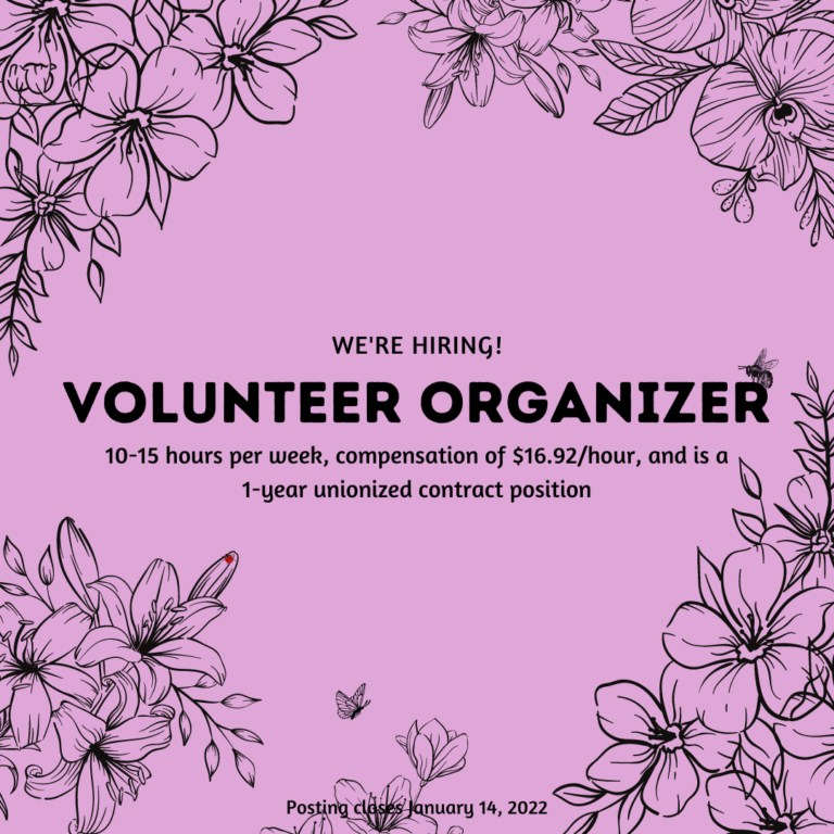 *Closed* We’re Hiring a New Volunteer Organizer!