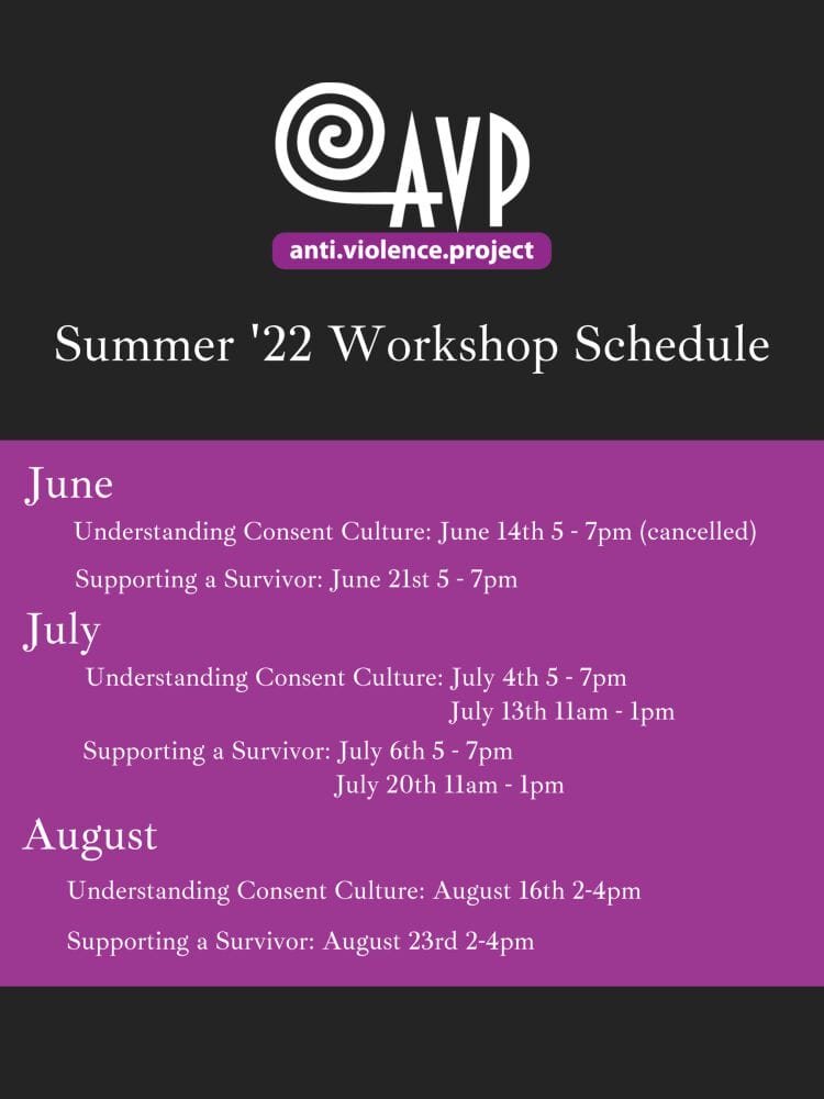 Summer '22 Workshop Schedule - The Anti-Violence Project